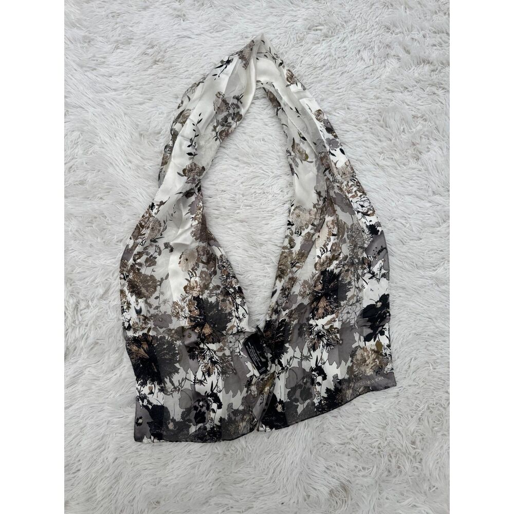 Jones New York 100% Silk Long Scarf Black White Gray Floral Print